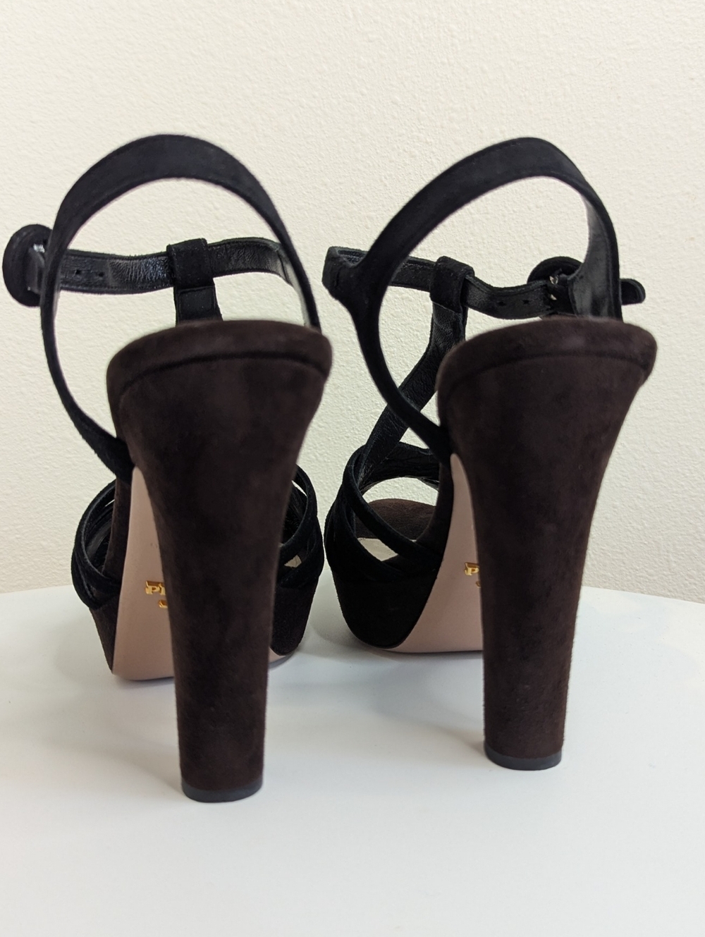 Prada Black Suede Woven Platform Sandals Sz 38.5 w/Tags - Picture 5 of 11